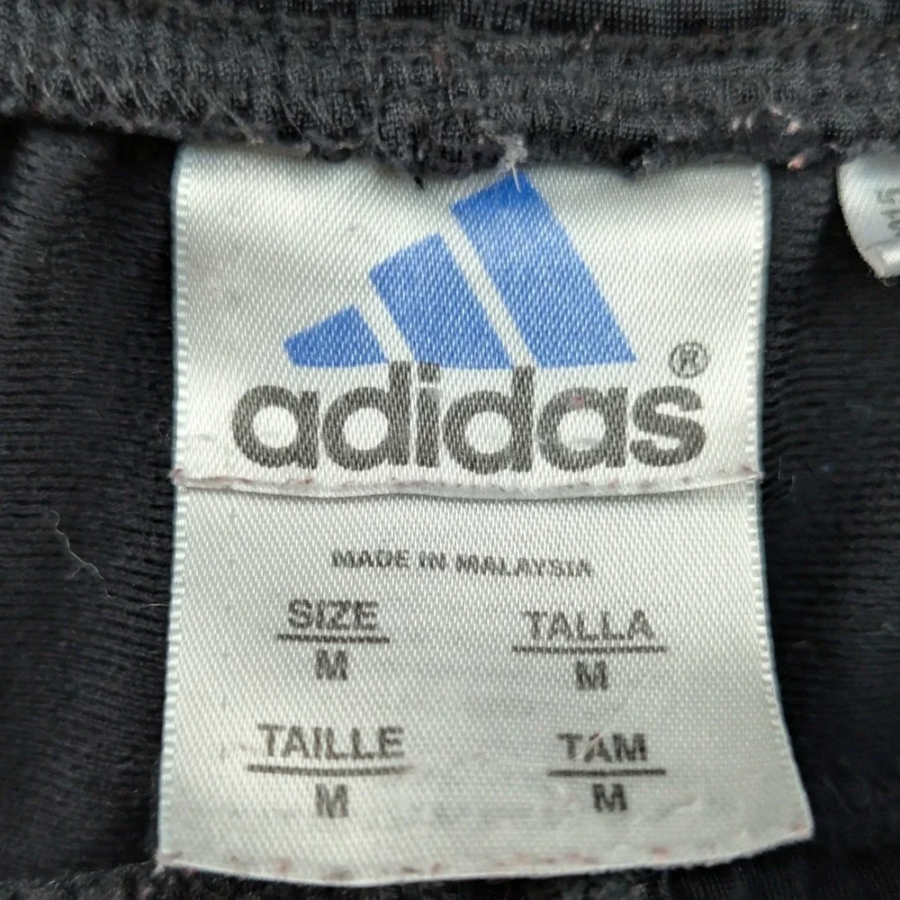 VTG Adidas Track Pants Mens Medium Black Yellow Side Stripe Athleisure Baggy Y2K